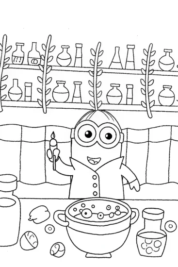A coloring page of Minion’s Magical Potion Party Coloring Page