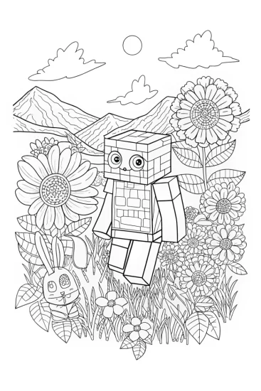 A coloring page of Minecraft Enchanted Garden Adventure Coloring Page