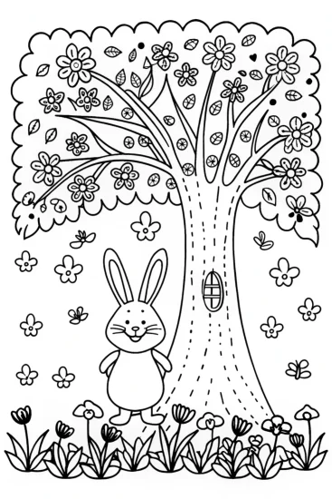 A coloring page of Banban’s whimsical garden exploration