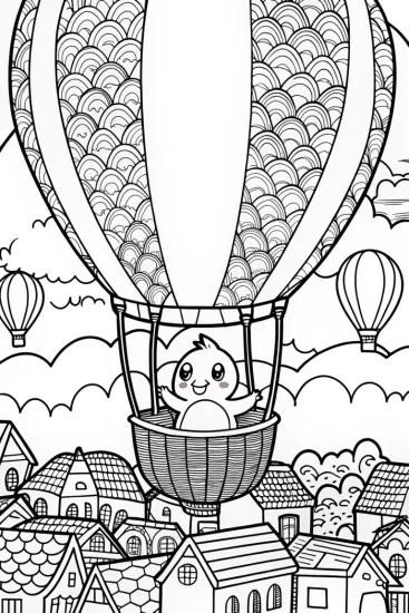 A coloring page of Charmander’s Cozy Hot Air Balloon Ride Coloring Page