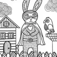 Epic Superhero Rabbit and Parrot Coloring Page