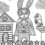 Epic Superhero Rabbit and Parrot Coloring Page