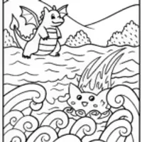 Charizard and Vaporeon Elemental Coloring Page