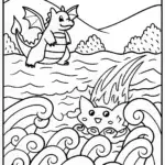 Charizard and Vaporeon Elemental Coloring Page