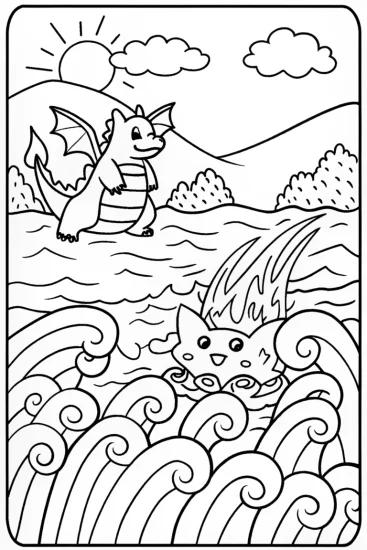 A coloring page of Charizard and Vaporeon Elemental Coloring Page