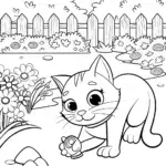 Whiskers the Cat’s Garden Treasure Hunt Coloring Page
