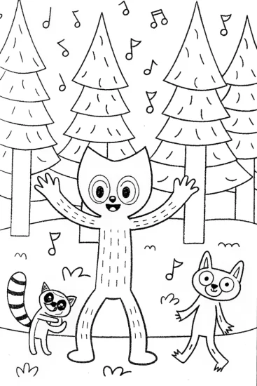 A coloring page of Huggy Wuggy’s Magical Dance Party Coloring Page