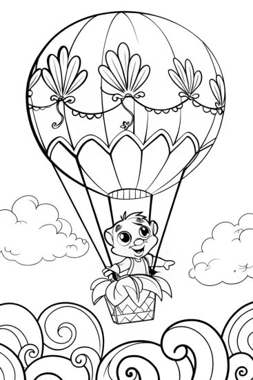 A coloring page of Huggy Wuggy’s Enchanted Balloon Adventure Coloring Page