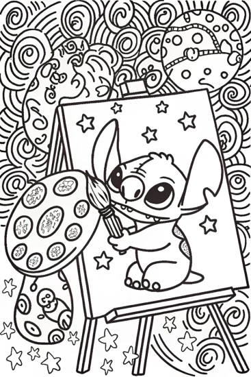 A coloring page of Stitch’s Galactic Art Adventure Coloring Page