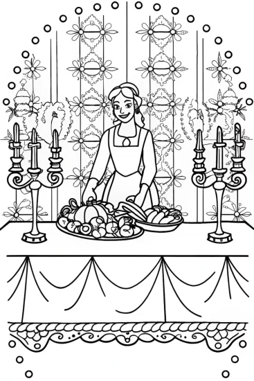 A coloring page of Belle’s Enchanted Dinner Coloring Page