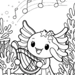 Axolotl’s Starry Music Night Coloring Page