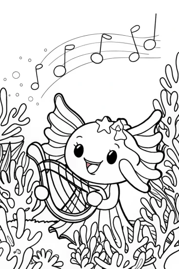 A coloring page of Axolotl’s Starry Music Night Coloring Page