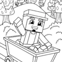 Minecraft Character Enchanted Minecart Ride Coloring Page