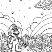 Luigi’s Galactic Garden Coloring Page