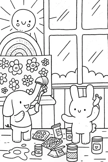 A coloring page of Rainbow Friends’ Art Adventure Coloring Page