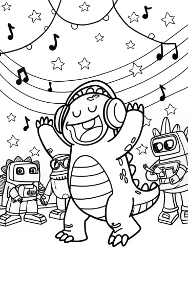 A coloring page of Godzilla’s Spectacular Dance Party Coloring Page
