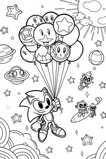 A coloring page of Sonic’s Cosmic Balloon Adventure Coloring Page