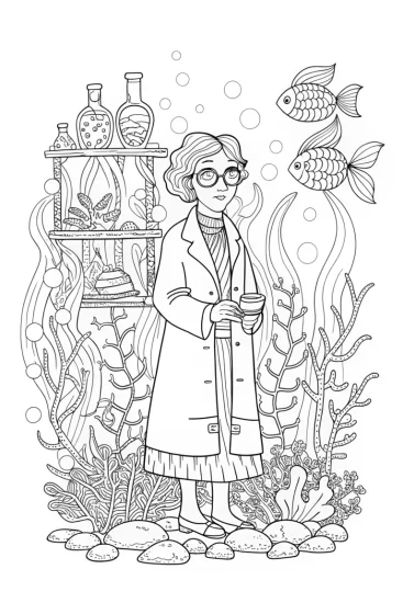 A coloring page of Mermaid’s Secret Laboratory Coloring Page