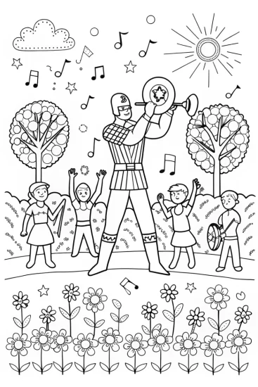 A coloring page of Captain America’s Musical Adventure Coloring Page