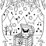 Kuromi’s whimsical treasure chest coloring page