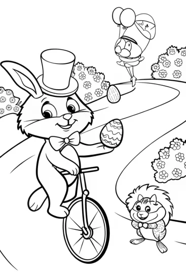 A coloring page of Easter Parade with Bunny and Friends Coloring Page