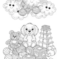 Puppy in a Whimsical Toyland Coloring Page
