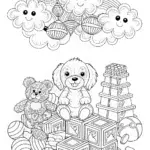 Puppy in a Whimsical Toyland Coloring Page