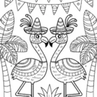 Flamingos in a Fiesta Coloring Page