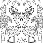 Flamingos in a Fiesta Coloring Page