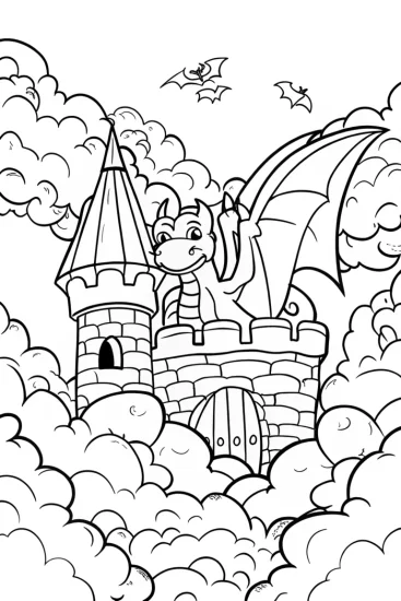 A coloring page of Charizard’s Cloud Castle Adventure Coloring Page