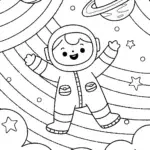Baby Astronaut in a Whimsical Galaxy Coloring Page