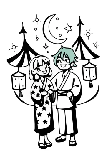 A coloring page of Anime Dreamscape Festival Coloring Page