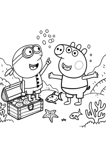 A coloring page of Peppa Pig’s Underwater Adventure Coloring Page