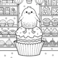 Chick’s Adventure in the Enchanted Bakery Coloring Page