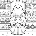 Chick’s Adventure in the Enchanted Bakery Coloring Page