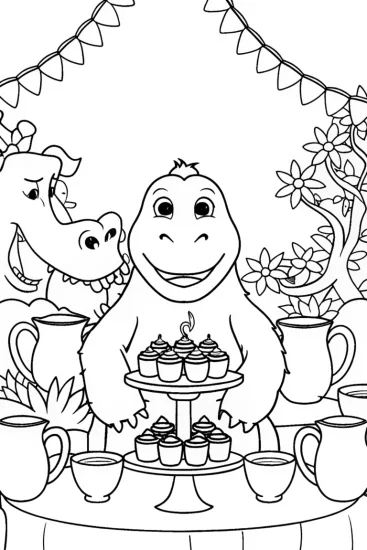 A coloring page of Godzilla’s Royal Tea Party Coloring Page