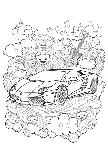 A coloring page of Lamborghini in the Cloud Kingdom Coloring Page
