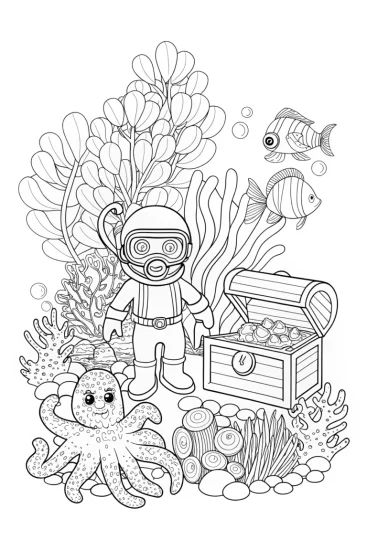 A coloring page of Luigi’s Underwater Treasure Hunt Coloring Page