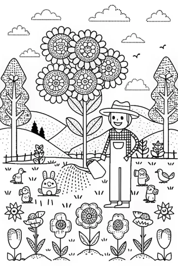 A coloring page of Steve’s Garden Adventure Coloring Page