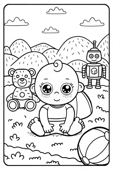 A coloring page of Baby’s First Adventure in Toy Land Coloring Page