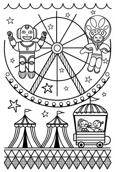 A coloring page of Avengers at the Intergalactic Carnival Coloring Page