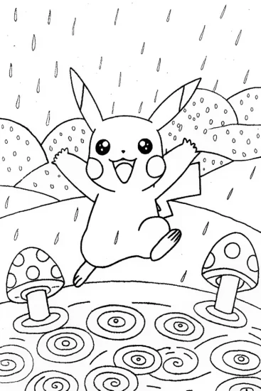A coloring page of Pikachu’s Puddle Jumping Adventure Coloring Page