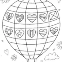 Heart-Shaped Hot Air Balloon Coloring Page