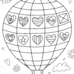 Heart-Shaped Hot Air Balloon Coloring Page