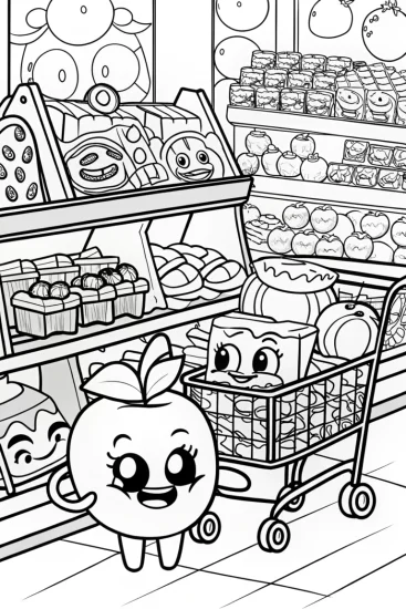 A coloring page of Shopkins Supermarket Adventure Coloring Page