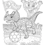 Dino Football Frenzy Coloring Page