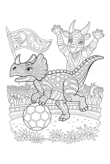 A coloring page of Dino Football Frenzy Coloring Page