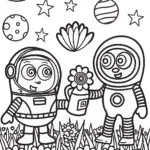 Bluey and Bingo’s Space Garden Adventure Coloring Page