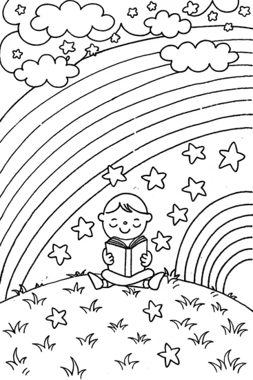 A coloring page of Rainbow of Wishes Coloring Page
