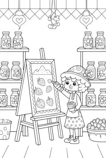 A coloring page of Strawberry Shortcake’s Berry Creative Studio Coloring Page